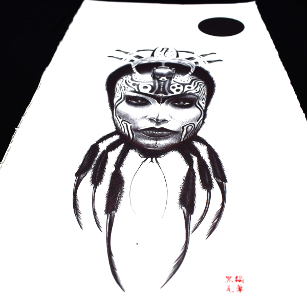 Ballpoint Pen on Special Paper This stunning piece, crafted by the talented artist Kyu, showcases a striking balance between intricate design and profound emotion. The artwork represents a fusion of surrealism and abstract form, drawing viewers into a deep, contemplative experience. The fine details, executed with precision using only a ballpoint pen, highlight Kyu's mastery of technique and vision. This is an original artwork, not a reproduction, created on high-quality 320gsm thick paper, ensuring its durability and premium feel.